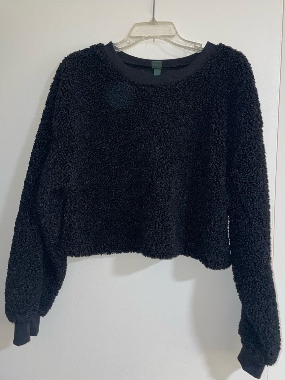 wild fable Black Sherpa Crop Crewneck Sweater